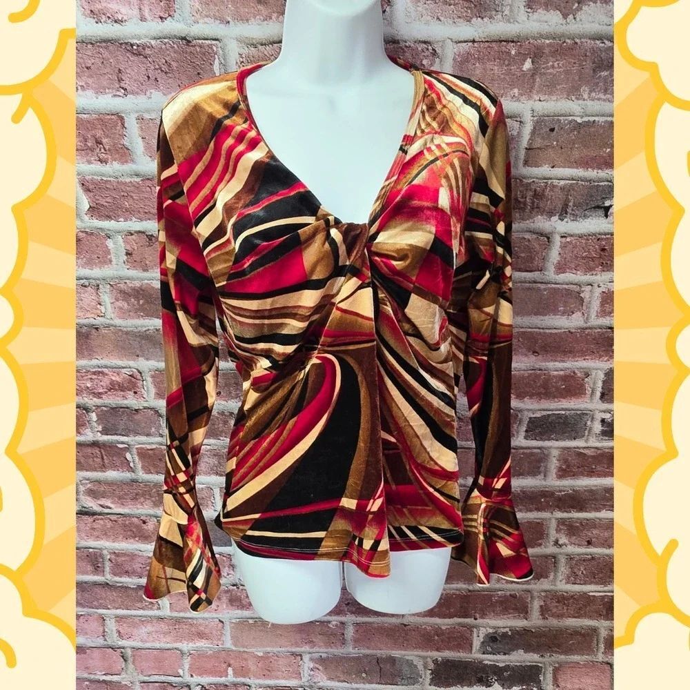 Vintage Women's‎ OLIVIA PAIGE 80s Velvet Front Knot Long Sleeves Top Medium